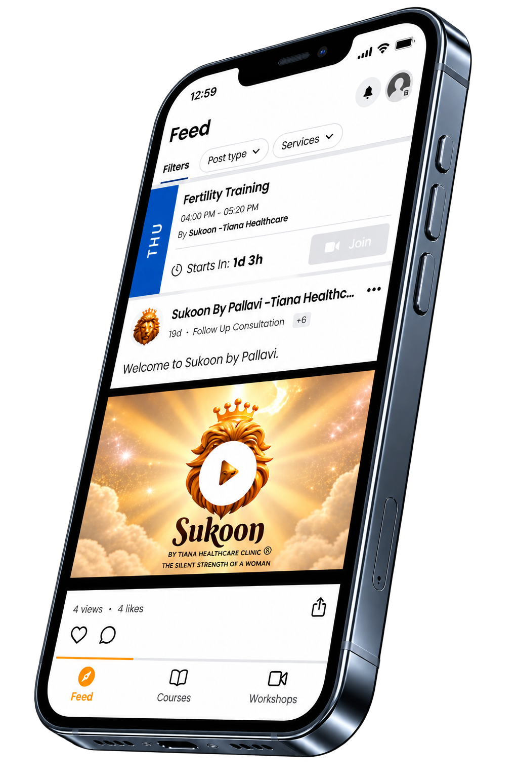 Sukoon by Pallavi mobile app showing the community feed